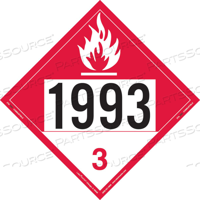 COMBUSTIBLE LIQUID PLACARD, UN 1993, TAGBOARD, 25/PACK
