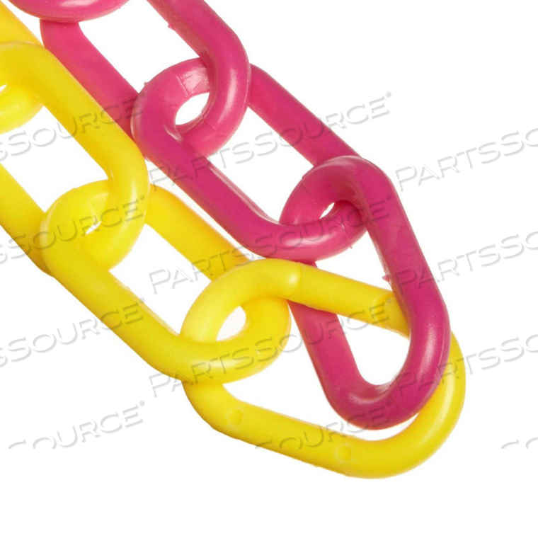 PLASTIC CHAIN - 2 LINKS - YELLOW AND MAGENTA - 50 FEET - TRADE SIZE 8