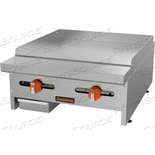 SIERRA RANGE - GRIDDLE, 24W, 2 U-SHAPED BURNERS, 23,000 BTU EACH, 3/4 POLISHED STEEL PLATE