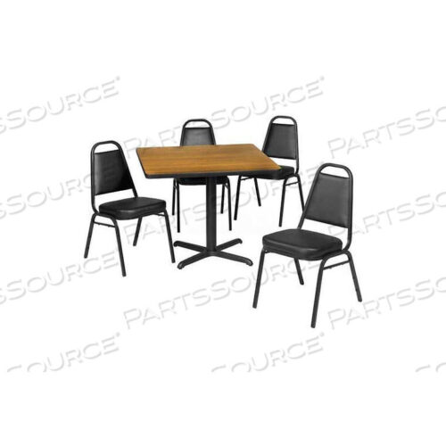 OEM#: 1444242MF078PREMIER HOSPITALITY 42 SQUARE TABLE & STACK CHAIR SET, MAPLE FUSION/BLACK VINYL CHAIR by Phoenix Office Furn.