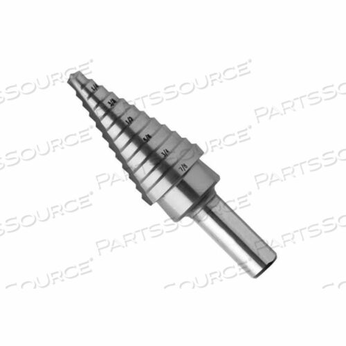 HIGH SPEED STEEL STEP DRILL BIT, 3/16-7/8 DIAMETER, 3/8 SHANK