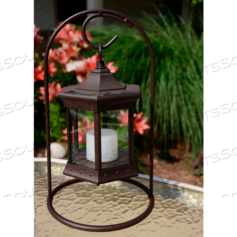 OUTDOOR SOLAR LANTERN WITH ARCH STAND - CLEAR GLASS