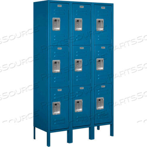 TRIPLE TIER 9 DOOR METAL LOCKER, 12WX12DX20H, BLUE, UNASSEMBLED