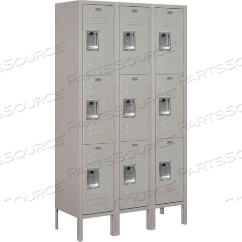 TRIPLE TIER 9 DOOR METAL LOCKER, 12WX12DX20H, GRAY, ASSEMBLED