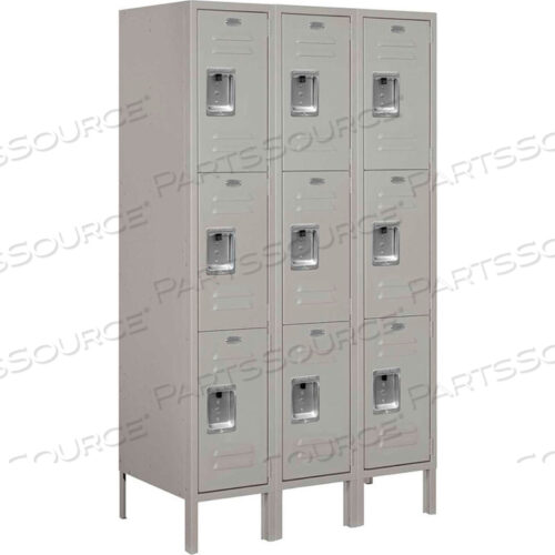 TRIPLE TIER 9 DOOR METAL LOCKER, 12WX18DX20H, GRAY, UNASSEMBLED