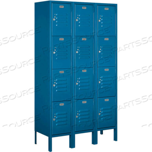 FOUR TIER 12 DOOR METAL LOCKER, 12WX12DX15H, BLUE, ASSEMBLED