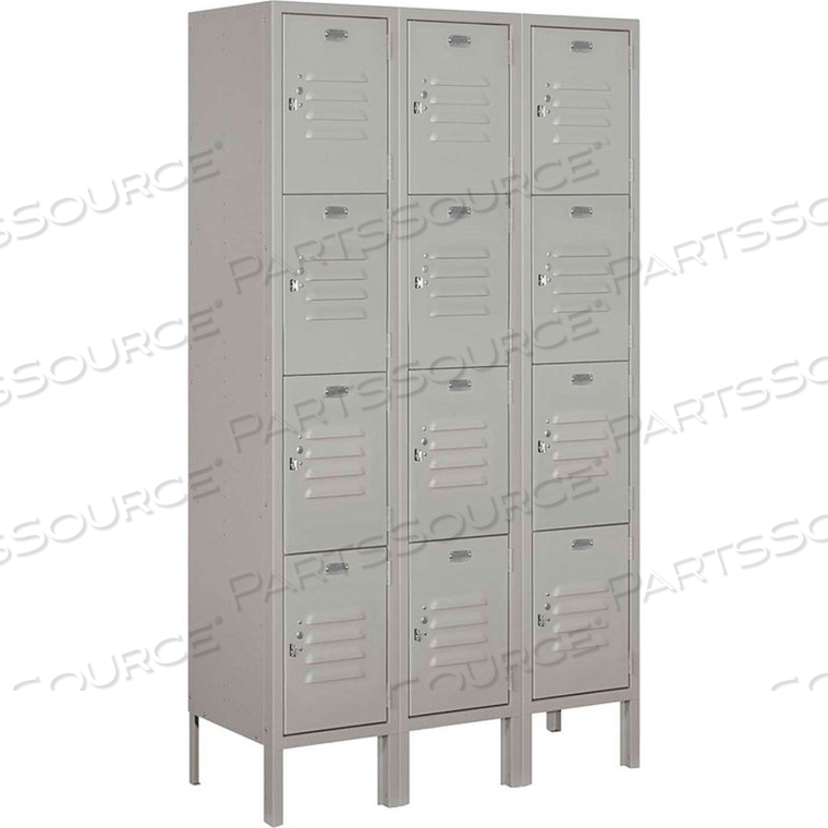 FOUR TIER 12 DOOR METAL LOCKER, 12WX12DX15H, GRAY, UNASSEMBLED