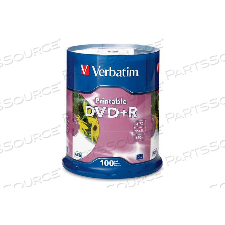 OEM#: 95145DVD+R, 16X SPEED, 4.7GB, INKJET PRINTABLE, 100/PK, WHITE by Verbatim