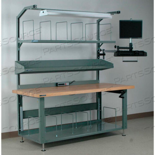 OEM#: 4-8PACK-3M-GYNO. 3 HYDRAULIC ADJ. HEIGHT PACKING WORKBENCH - BUTCHER BLOCK TOP SQUARE EDGE 96X30 GRAY by Stackbin Corporation