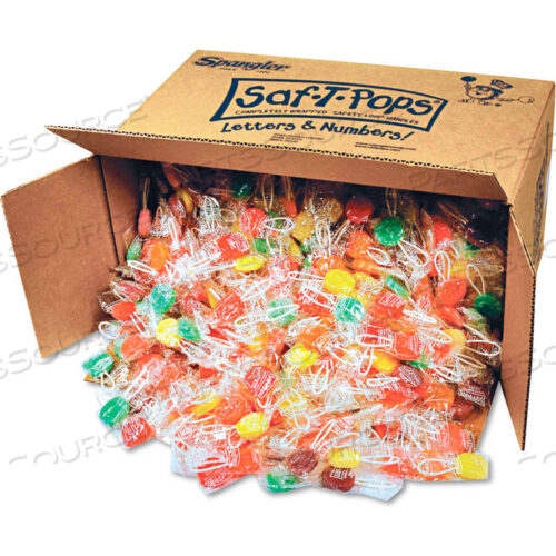 SAF-T-POPS, ASSORTED FLAVORS, INDIVIDUALLY WRAPPED, BULK 25 LB. BOX, 1000 LOLLIPOPS