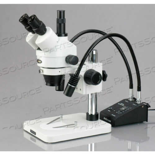 AMSCOPE 7X-45X ZOOM STEREO MICROSCOPE WITH DUAL LED GOOSENECK LIGHTS & 0.3MP CAMERA