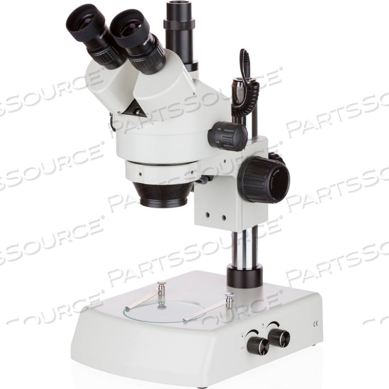AMSCOPE 7X-45X TRINOCULAR STEREO ZOOM MICROSCOPE WITH DUAL HALOGEN LIGHTS
