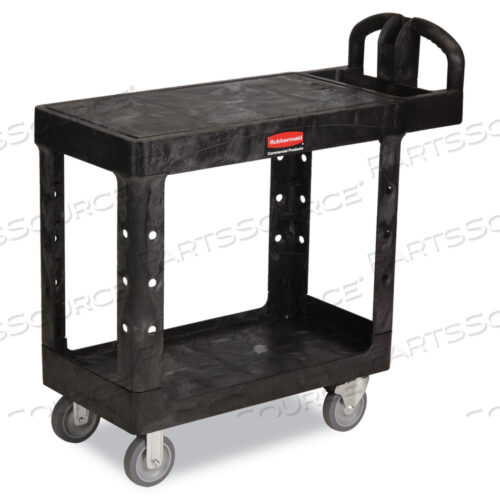 OEM#: FG450500BLAFLAT SHELF UTILITY CART, ПЛАСТИКОВАЯ, 2 ПОЛКИ, ВМЕСТИМОСТЬ 500 ФУНТОВ, 19,19 X 37,88 X 33,33, ЧЕРНАЯ от Rubbermaid Medical Division