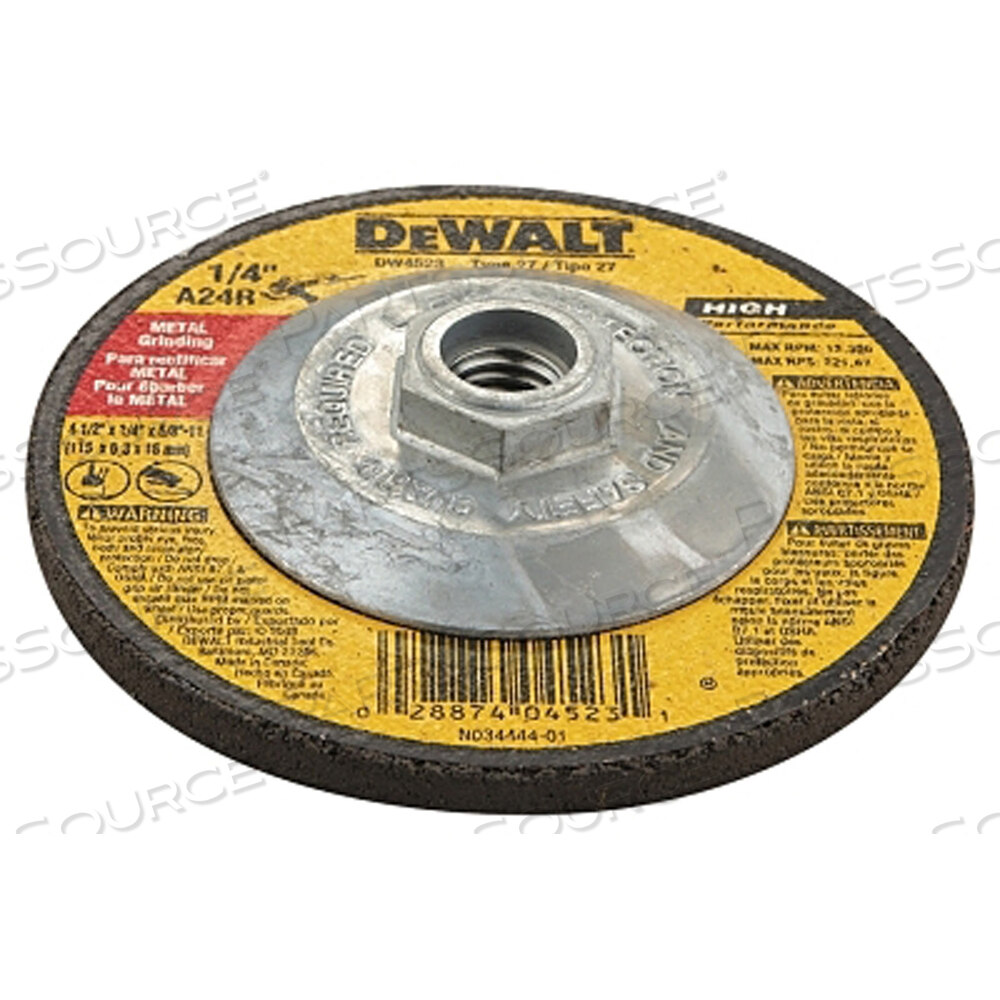 OEM#: DW4523КРУГ ДЛЯ ШЛИФОВАНИЯ МЕТАЛЛА ТИП 27 4-1/2 ДИАМЕТРОМ 24 ЗЕРНИСТОСТЬ АЛЮМИНИЯ от DeWalt