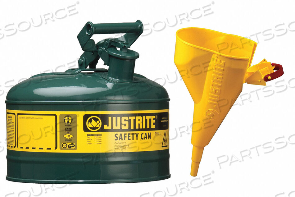 OEM#: 7110410СТАЛЬНАЯ БЕЗОПАСНАЯ КАНИСТРА ТИПА I С ВОРОНКОЙ, 1 ГАЛЛОН (4 Л), САМОЗАКРЫВАЮЩАЯСЯ КРЫШКА, ЗЕЛЕНАЯ от Justrite