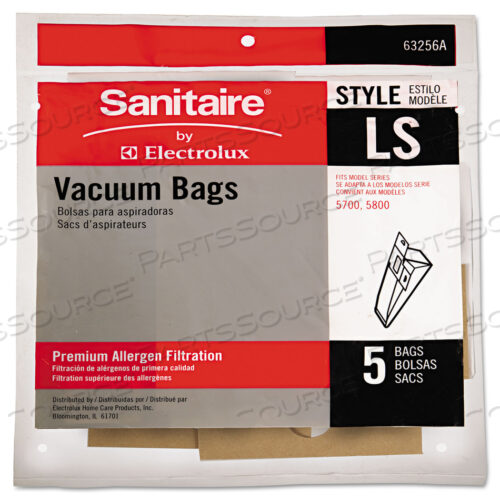 OEM#: EUR 63256A10CTCOMMERCIAL UPRIGHT VACUUM CLEANER REPLACEMENT BAGS, STYLE LS, 5/PACK, 10 PACKS/CARTON by Sanitaire
