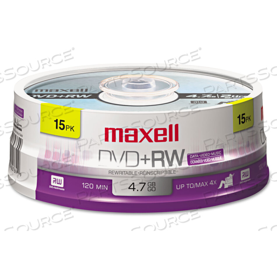 OEM#: 634046DVD+RW REWRITABLE DISC, 4.7 GB, 4X, SPINDLE, SILVER, 15/PACK by Maxell