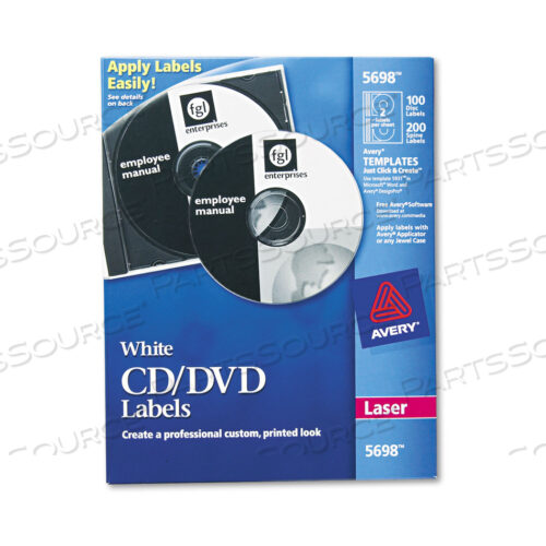 OEM#: 5698LASER CD LABELS, MATTE WHITE, 100/PACK by Avery