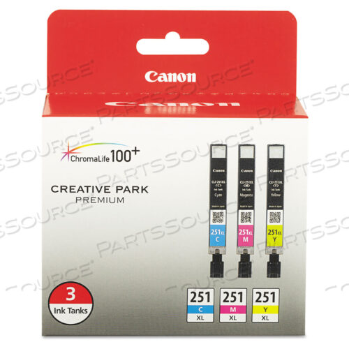 OEM#: 6449B0096449B009 (CLI-251XL) CHROMALIFE100+ HIGH-YIELD INK, 695 PAGE-YIELD, CYAN/MAGENTA/YELLOW by Canon (Consumer Electronics)