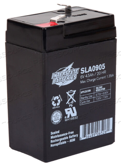 Replaces Interstate All Battery SLA0905BATTERY, 6V 4.5AH