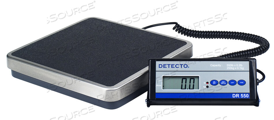 OEM#: DR550CHEALTHCARE ВЕСЫ, ЦИФРОВЫЕ, 550 ФУНТОВ X 0,2 ФУНТА/250 КГ X 0,1 КГ, ЖК-ДИСПЛЕЙ, 5 ЦИФР, 7 СЕГМЕНТОВ, 96 ММ WD X 35 ММ HT от Detecto Scale / Cardinal Scale