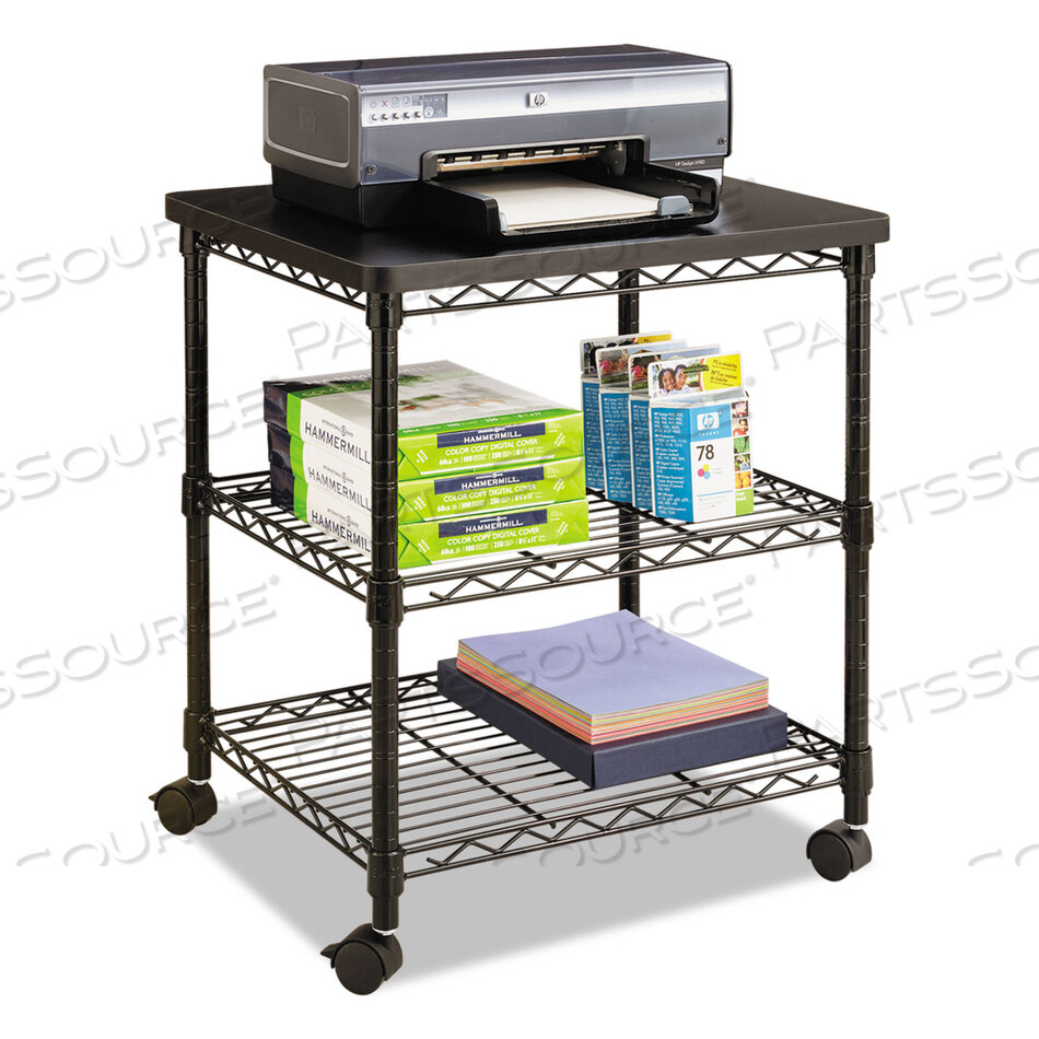 OEM#: 5207BLDESK SIDE WIRE MACHINE STAND, METAL, 3 SHELVES, 200 LB CAPACITY, 24 X 20 X 27, BLACK by Safco