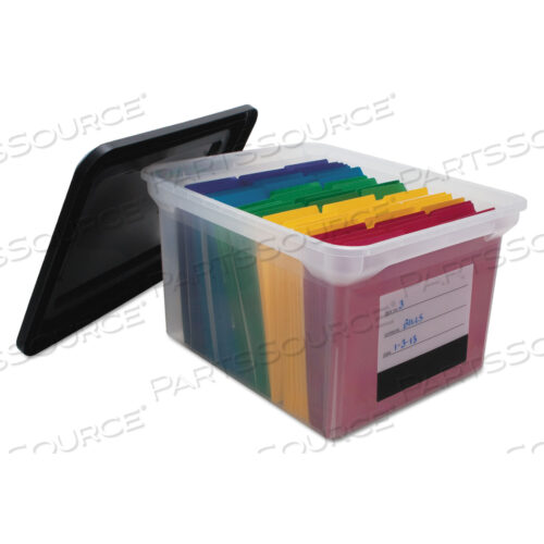 OEM#: 55802FILE TOTE WITH CONTENTS LABEL, LETTER/LEGAL FILES, 17.75 X 14 X 10.25, CLEAR/BLACK by Advantus