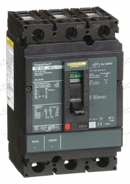 OEM#: HDL36100АВТОМАТИЧЕСКИЙ ВЫКЛЮЧАТЕЛЬ 100A 3P 600VAC HD от Square D