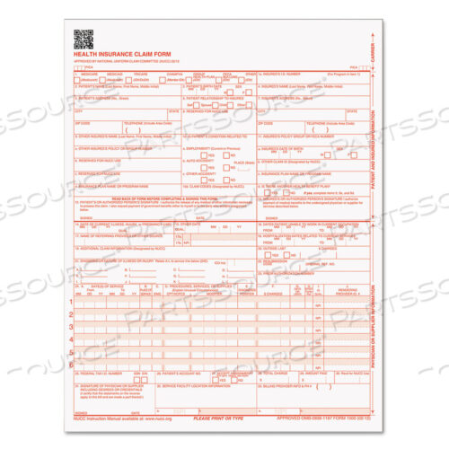 OEM#: 50126RVCMS-1500 ФОРМЫ MEDICARE/MEDICAID ДЛЯ ЛАЗЕРНЫХ ПРИНТЕРОВ, ОДНОЧАСТНЫЕ (БЕЗ КОПИЙ), 8,5 X 11, ВСЕГО 500 ФОРМ от Tops