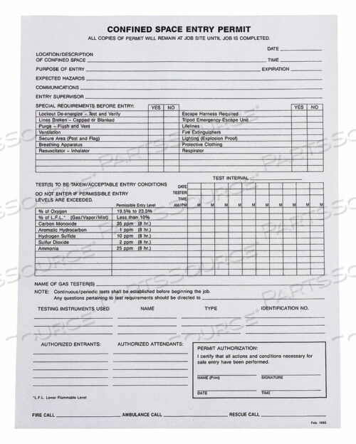 OEM#: EP1РАЗРЕШЕНИЕ НА ВХОД В ЗАМКНУТОЕ ПРОСТРАНСТВО от Brady Americas