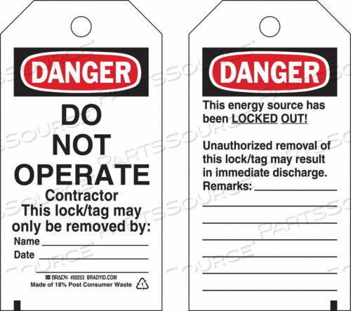 OEM#: 50251DANGER TAG 5-1/2INHX3INW HD POLY PK25 от Brady Americas