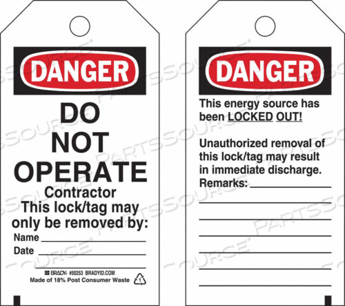 OEM#: 50253DANGER TAG 5-3/4INHX3INW POLY BRASS PK25 от Brady Americas