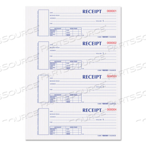 OEM#: S1654NCRDURABLE HARDCOVER NUMBERED MONEY RECEIPT BOOK, TWO-PART CARBONLESS, 6.88 X 2.75, 4 FORMS/SHEET, 300 FORMS TOTAL by Rediform