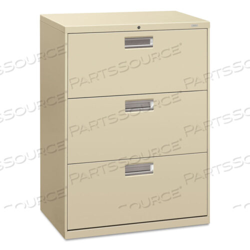 OEM#: H673.L.LBRIGADE 600 SERIES LATERAL FILE, 3 LEGAL/LETTER-SIZE FILE DRAWERS, PUTTY, 30 X 18 X 39.13 by HON