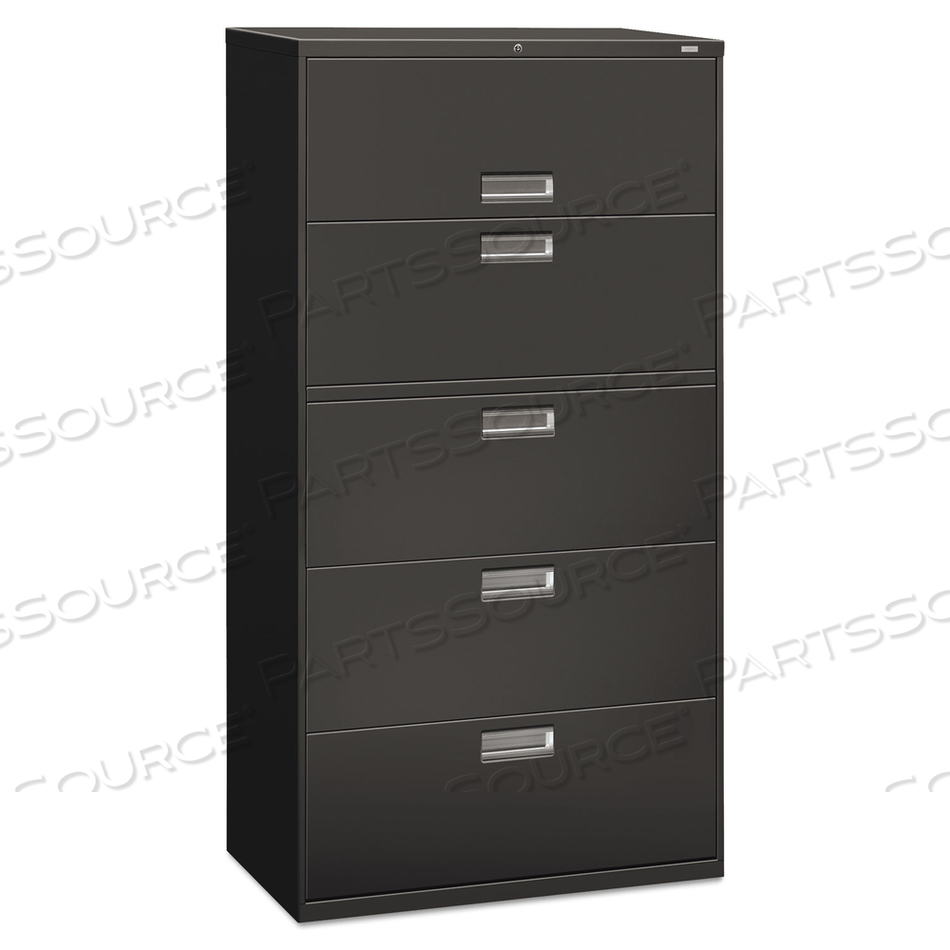 OEM#: H685.L.SBRIGADE 600 SERIES LATERAL FILE, 4 LEGAL/LETTER-SIZE FILE DRAWERS, 1 ROLL-OUT FILE SHELF, CHARCOAL, 36 X 18 X 64.25 by HON