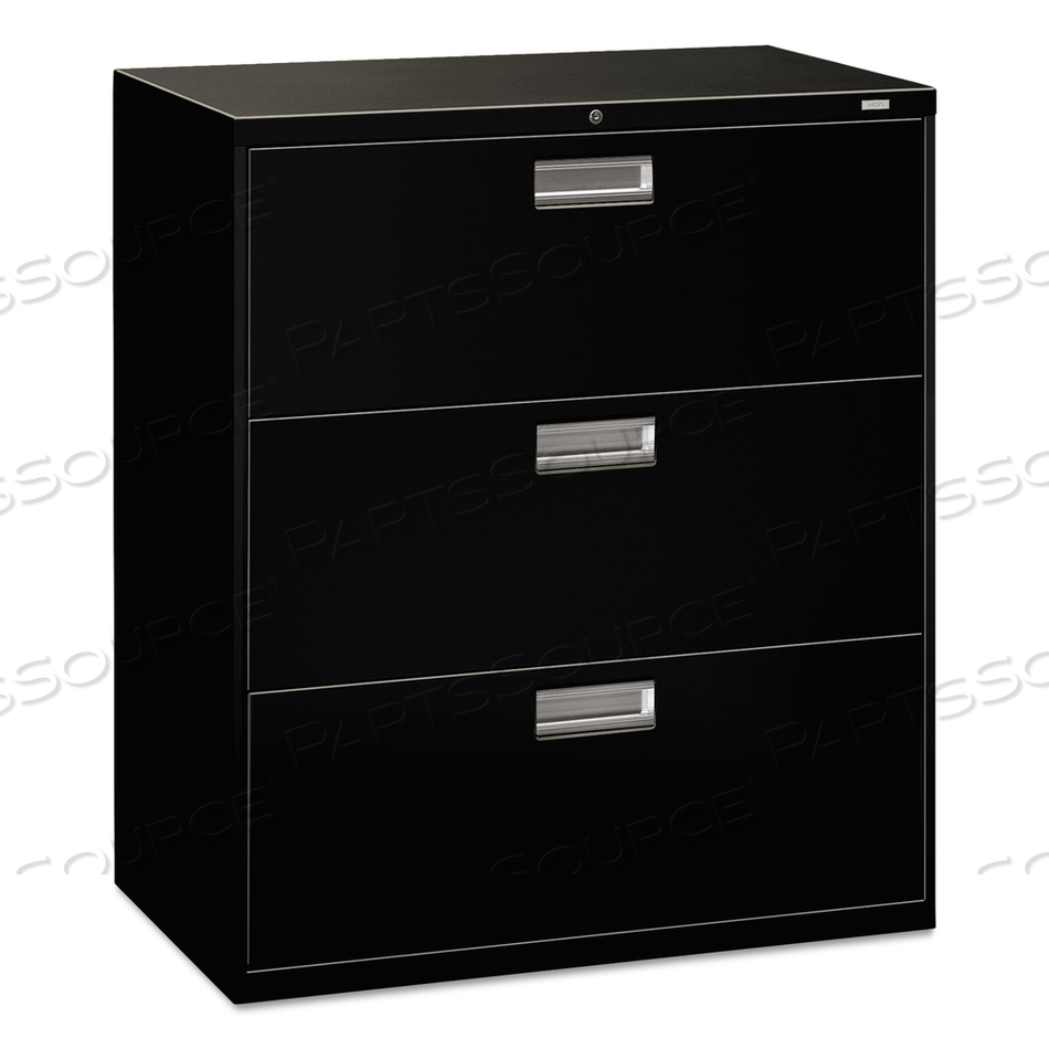 OEM#: H683.L.PBRIGADE 600 SERIES LATERAL FILE, 3 LEGAL/LETTER-SIZE FILE DRAWERS, BLACK, 36 X 18 X 39.13 by HON