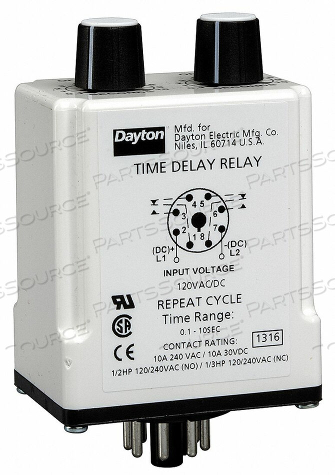 OEM#: 24EP43H7814 TIME DELAY RELAY 240VAC 10A DPDT 9 SEC. by DAYTON ELECTRIC MANUFACTURING CO