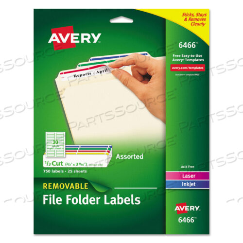 OEM#: 6466REMOVABLE FILE FOLDER LABELS WITH SURE FEED TECHNOLOGY, 0.66 X 3.44, WHITE, 30/SHEET, 25 SHEETS/PACK by Avery