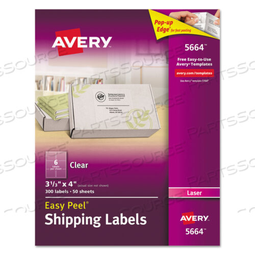 OEM#: 5664MATTE CLEAR EASY PEEL MAILING LABELS W/ SURE FEED TECHNOLOGY, LASER PRINTERS, 3.33 X 4, CLEAR, 6/SHEET, 50 SHEETS/BOX by Avery