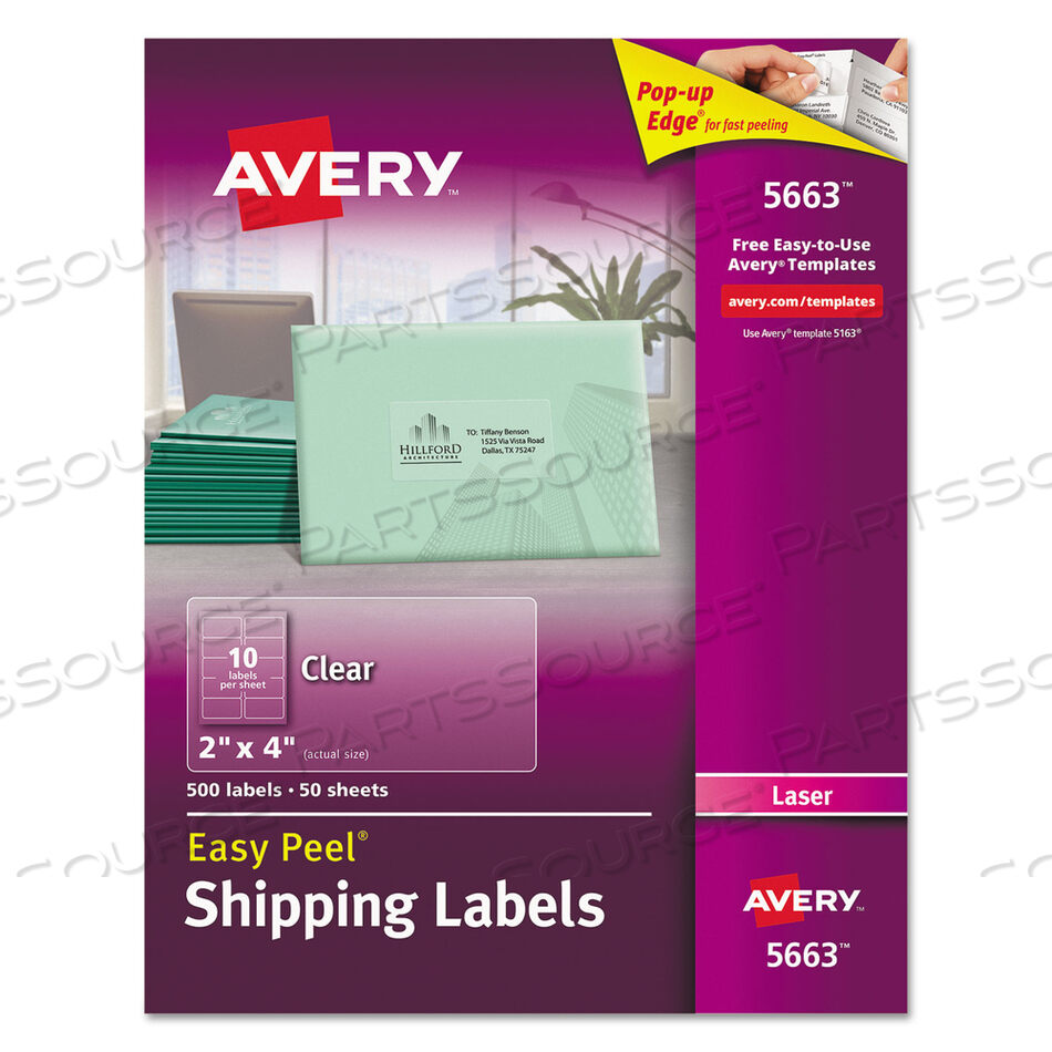 OEM#: 5663MATTE CLEAR EASY PEEL MAILING LABELS W/ SURE FEED TECHNOLOGY, LASER PRINTERS, 2 X 4, CLEAR, 10/SHEET, 50 SHEETS/BOX by Avery