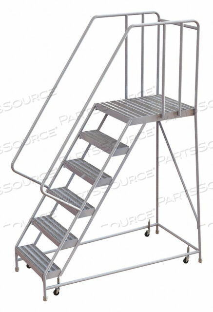 OEM#: WLAR106244-D56 STEP ALUMINUM ROLLING LADDER, 24W RIBBED TREAD, 28D TOP STEP, 32 HANDRAILS by Tri-Arc