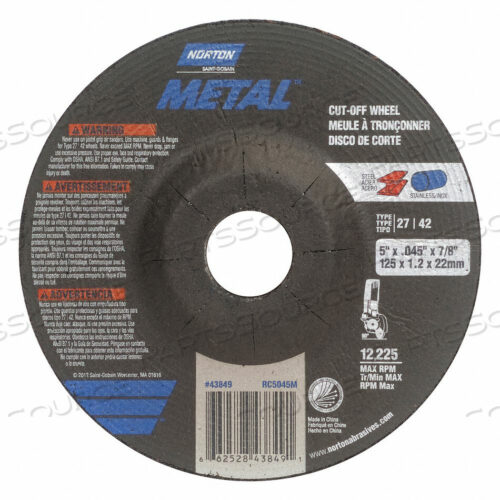OEM#: 66252843849DEPRESSED CTR WHL T27 5X.045X7/8 от Norton | Saint-Gobain Abrasives