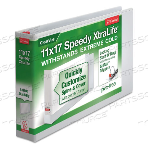 Папка-регистратор SPEEDY XTRALIFE с антипригарным покрытием, запирающаяся, с наклонными D-образными кольцами, 3 кольца, вместимость 2, 11 X 17, белая