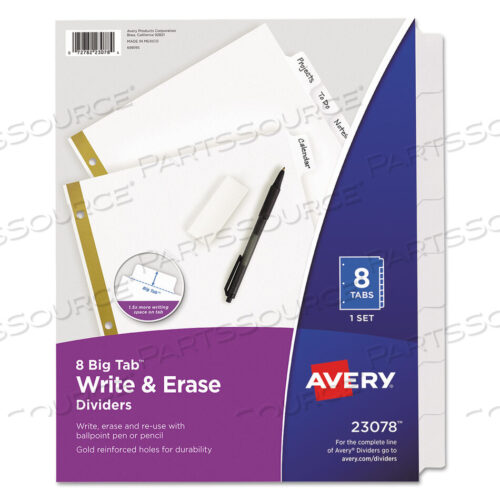 OEM#: 23078WRITE AND ERASE BIG TAB PAPER DIVIDERS, 8-TAB, 11 X 8.5, WHITE, WHITE TABS, 1 SET by Avery