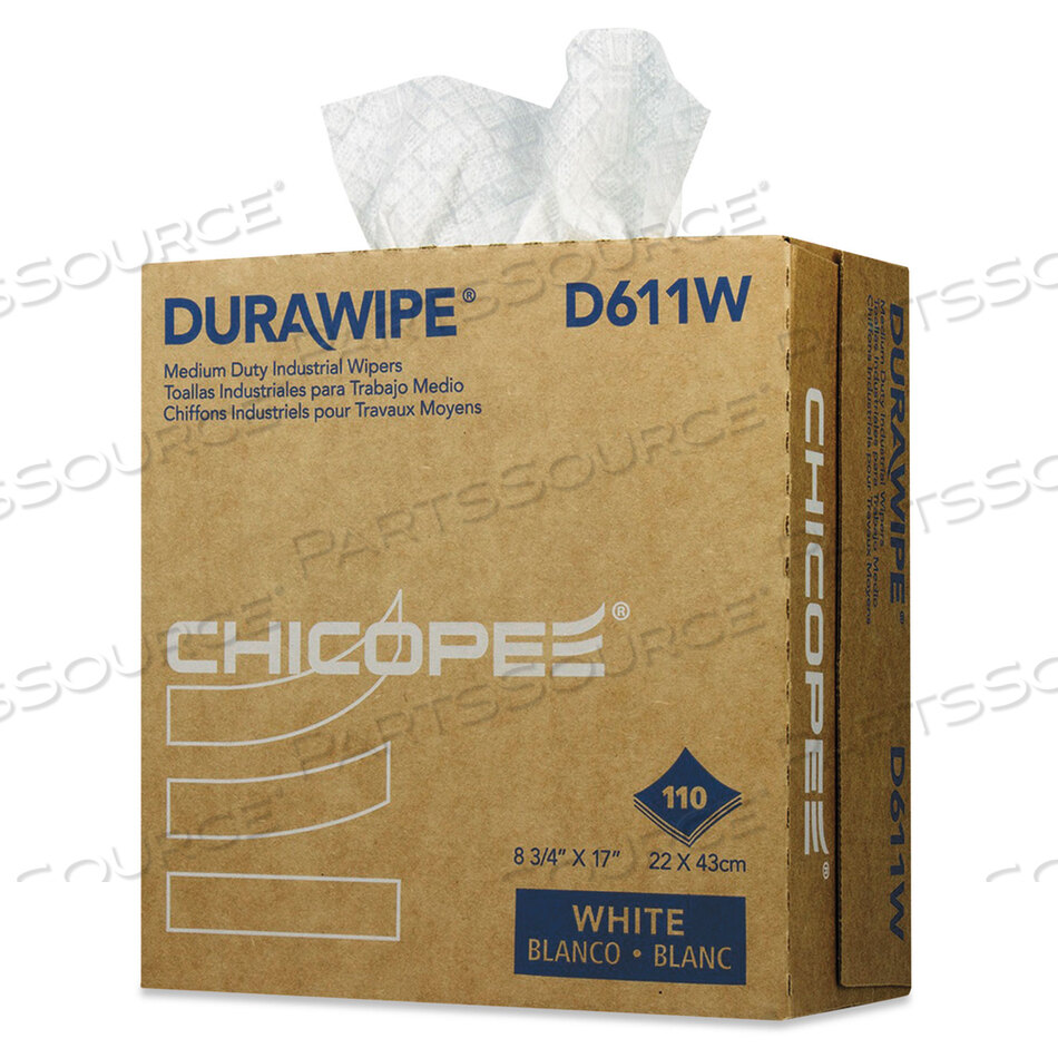 OEM#: D611WDURAWIPE ПРОМЫШЛЕННЫЕ САЛФЕТКИ СРЕДНЕЙ ТЯЖЕСТИ, 3-СЛОЙНЫЕ, 8,8 X 17, БЕЛЫЕ, 110/КОРОБКА, 12 КОРОБОК/КОРОБКА от Chicopee