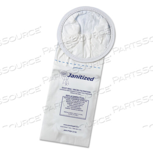 OEM#: JAN-PTQV-2(10)VACUUM FILTER BAGS DESIGNED TO FIT PROTEAM 6 QT QUARTERVAC, 100/CARTON by Janitized