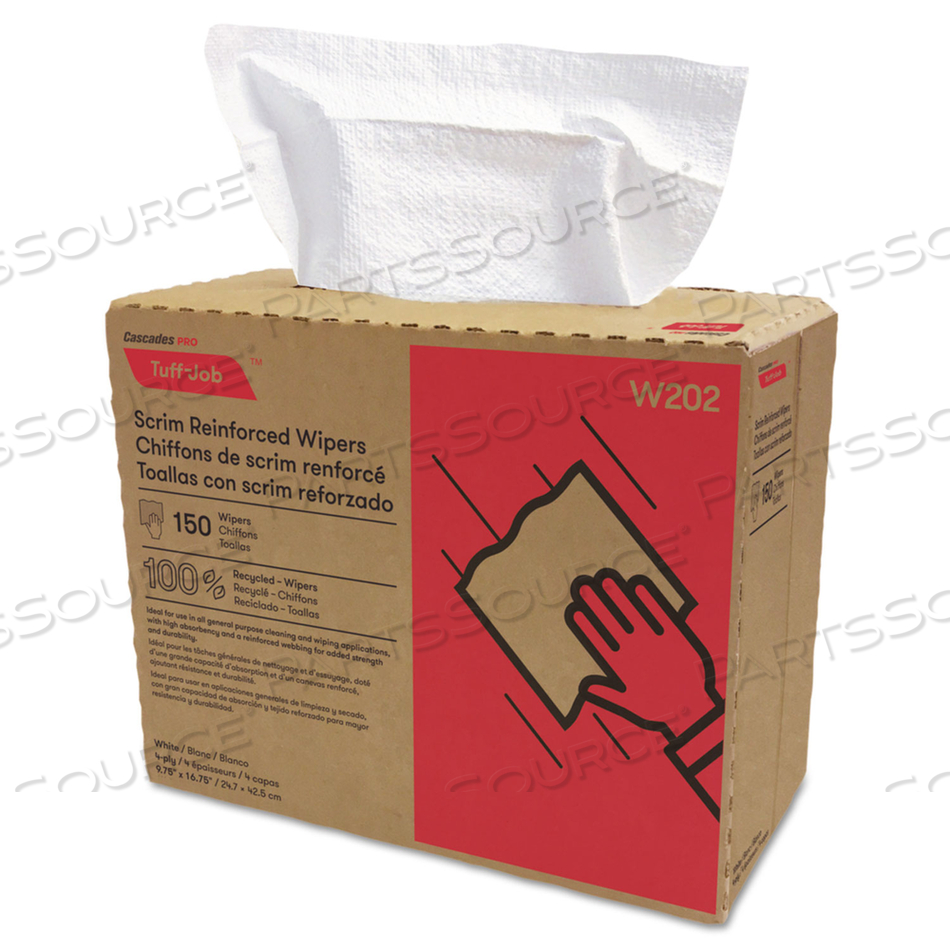 OEM#: W202TUFF-JOB армированные дворники, 4-слойные, 9,75 X 16,75, белые, 150 шт./коробка, 6 коробок/картон от Cascades PRO