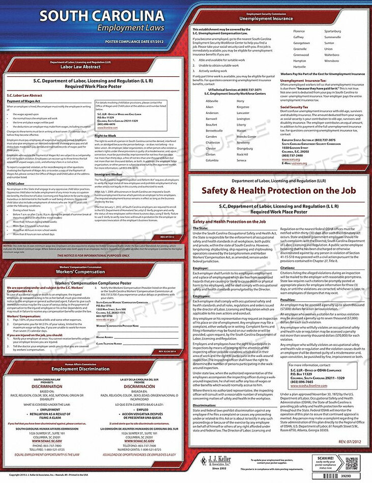 OEM#: 100-SCLABOR LAW ПЛАКАТ ШТАТНОЕ ТРУДОВОЕ ПРАВО SC от J.J. Keller & Associates