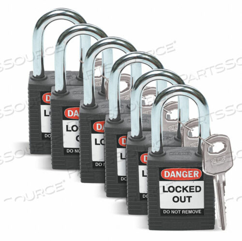 OEM#: 51353LOCKOUT PADLOCK, KEYED DIFFERENTLY, 1-1/2, PLASTIC/STEEL, BLACK, 6/PACK by Brady Americas