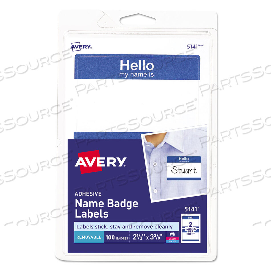 OEM#: 5141ПЕЧАТАЕМЫЕ КЛЕЙКИЕ ИМЕННЫЕ БЕЙДЖИ, 3,38 X 2,33, СИНИЙ HELLO, 100/УПАК от Avery